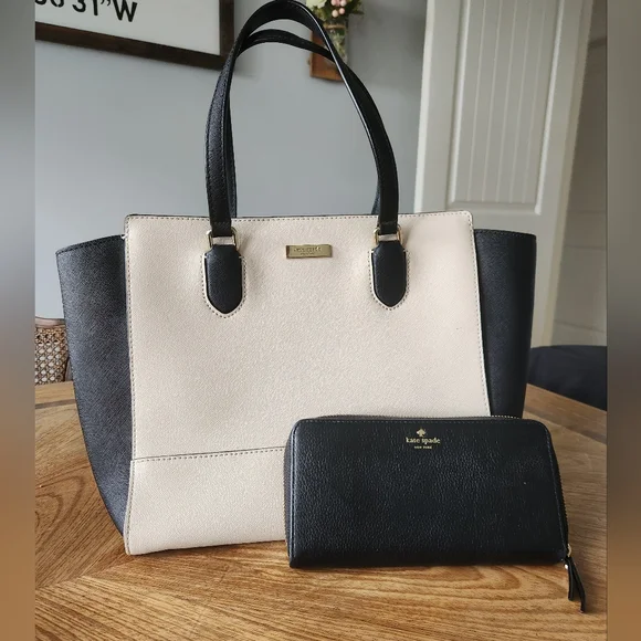 Kate Spade Black andCream Kate Spade Black/Cream Leather Small Cedar Street Hayden  main image 4